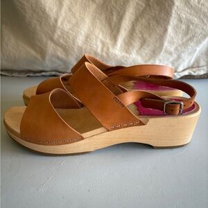 Swedish Hasbeens Tan Wooden Clogs
